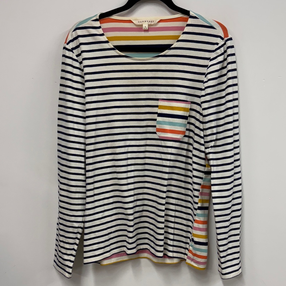 DownEast Multicolor Striped Long Sleeve Top L